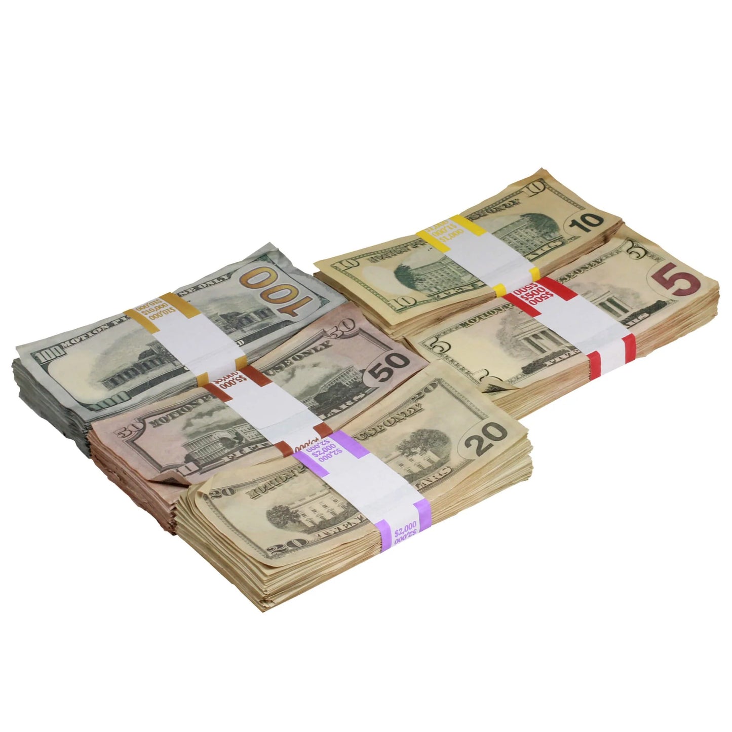 Aged Full Print Prop Money Stack Set – $18,500 Production Prop