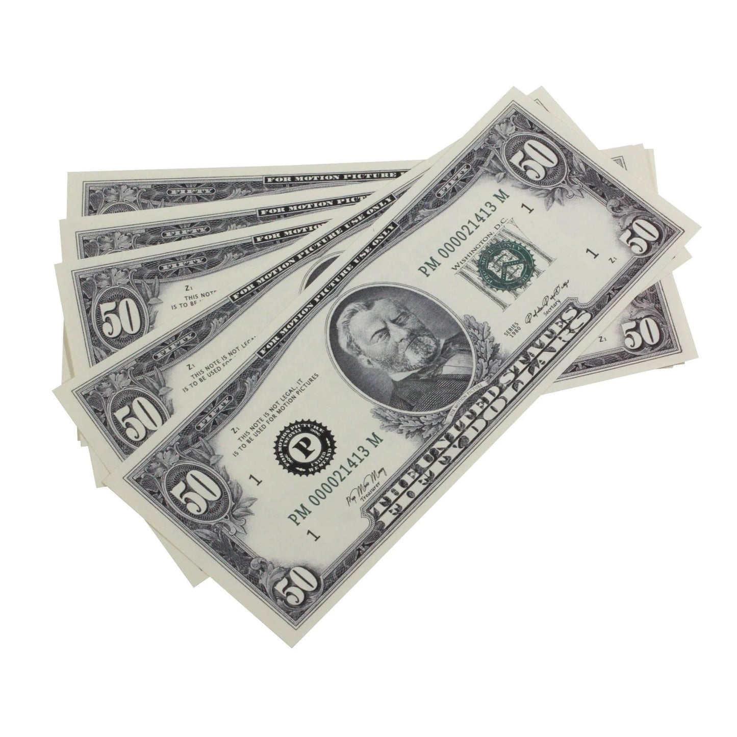 1980s Series $50 Full Print Prop Money Stack with Brown Bank Strap