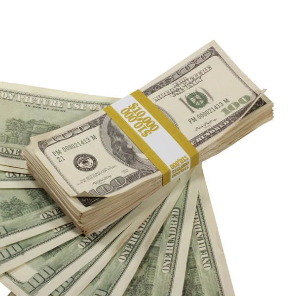 2000s Series Aged $100 Full Print Prop Money Stack Set – $50,000 (5 Stacks)