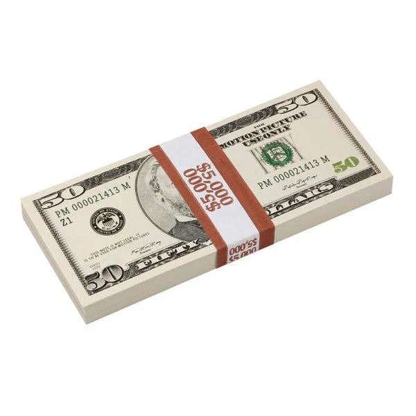 2000s Series $50 Full Print Prop Money Stack (100 Bills)