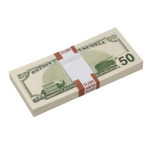 2000s Series $50 Full Print Prop Money Stack (100 Bills)