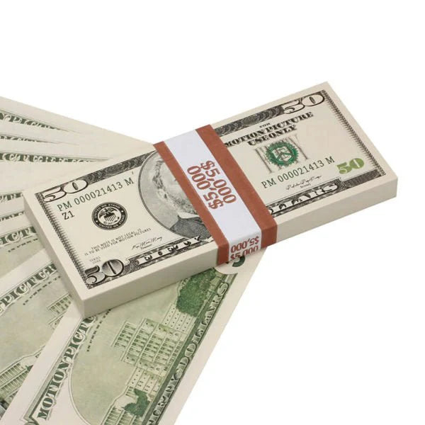 2000s Series $50 Full Print Prop Money Stack (100 Bills)