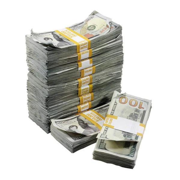Aged Look $100 Full Print Prop Money Stack Set – $100,000 (10 Stacks)