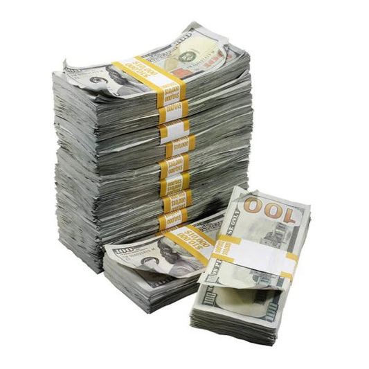Aged Look $100 Full Print Prop Money Stack Set – $100,000 (10 Stacks)