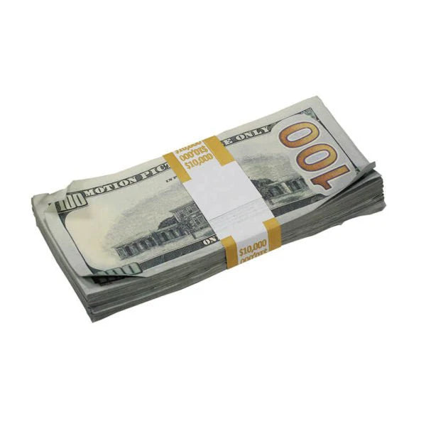 Aged Look $100 Full Print Prop Money Stack Set – $100,000 (10 Stacks)