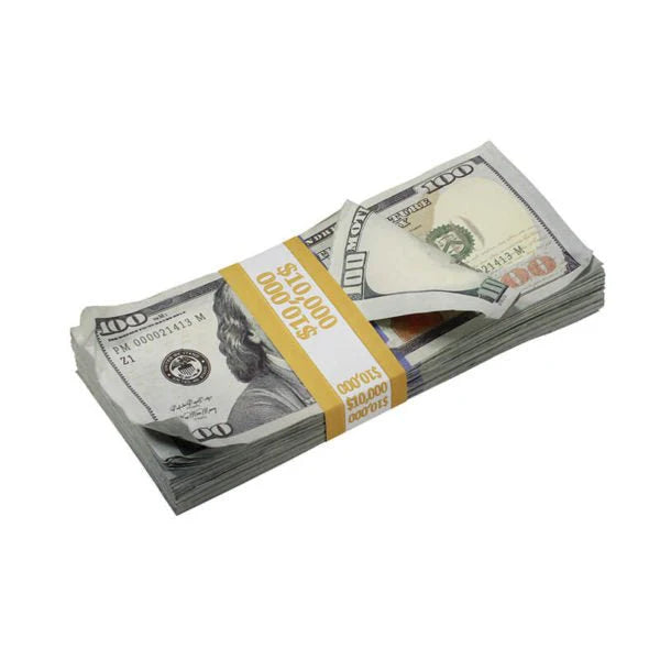 Aged Look $100 Full Print Prop Money Stack Set – $100,000 (10 Stacks)