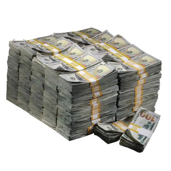 Aged Look $100 Full Print Prop Money Stack Set – $1,000,000 (100 Stacks)