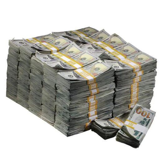 Aged Look $100 Full Print Prop Money Stack Set – $1,000,000 (100 Stacks)