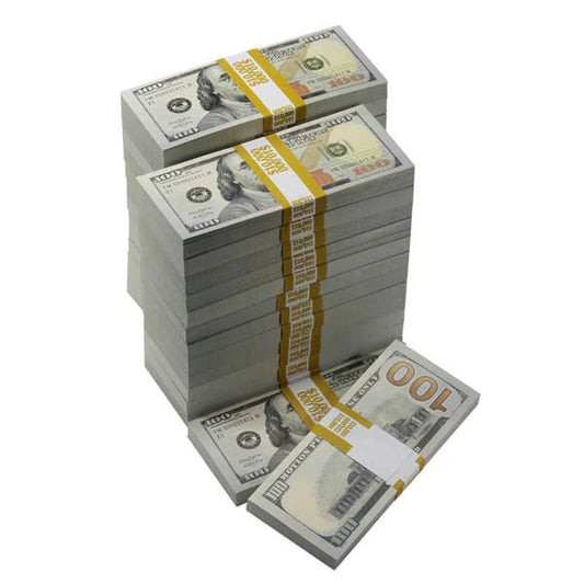 New Series $100 Full Print Prop Money Stack Set – $250,000 (25 Stacks)