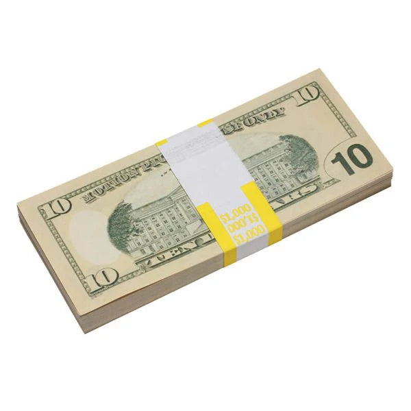 New Style $10 Full Print Prop Money Stack (100 Bills)