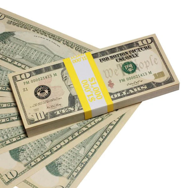 New Style $10 Full Print Prop Money Stack (100 Bills)