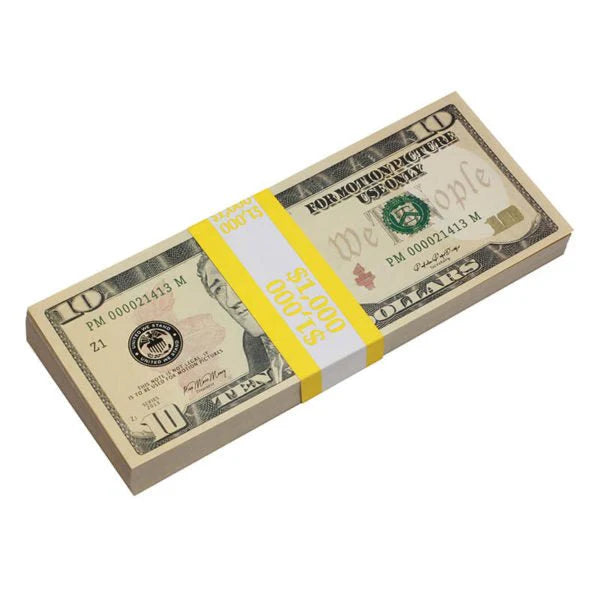 New Style $10 Full Print Prop Money Stack (100 Bills)