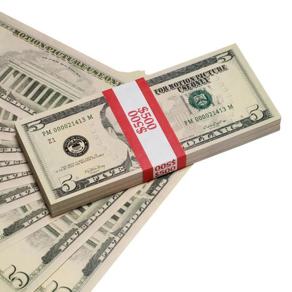 New Style $5 Full Print Prop Money Stack (100 Bills)