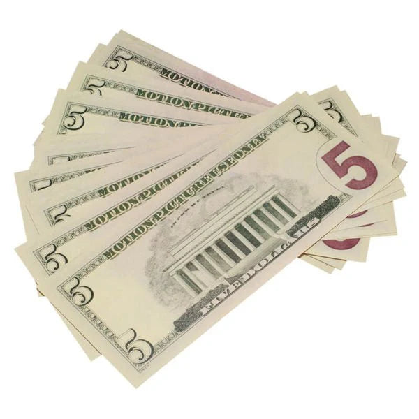 New Style $5 Full Print Prop Money Stack (100 Bills)