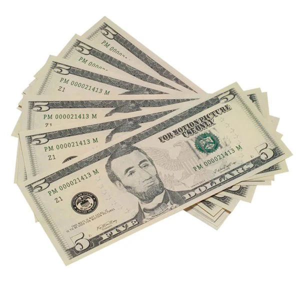 New Style $5 Full Print Prop Money Stack (100 Bills)