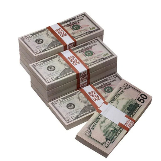 New Style $50 Full Print Prop Money Bundle – 10 Stacks (1,000 Bills)