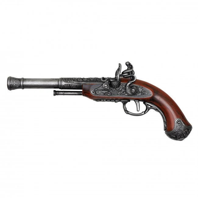 14-Inch Foam Pirate Flintlock Pistol Prop – Silver & Wood