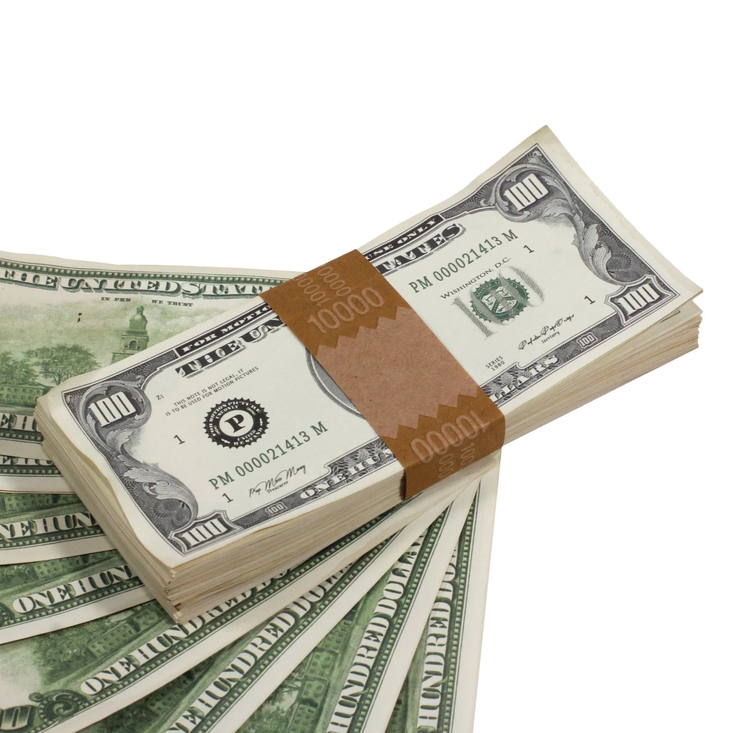 1980s Style Aged $100 Full Print Prop Money Stack – $10,000