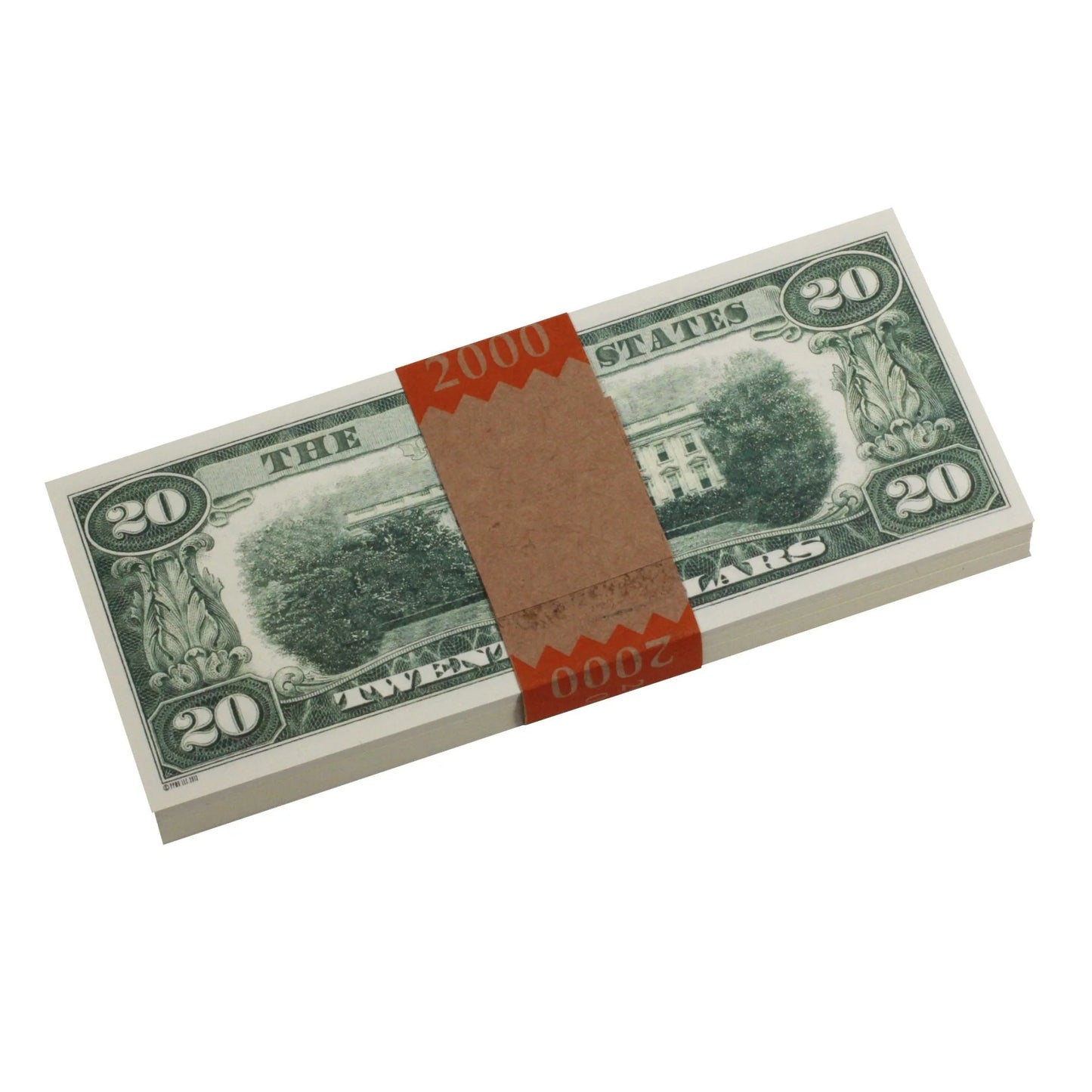 1980s Series $20 Full Print Prop Money Stack with Brown Bank Strap