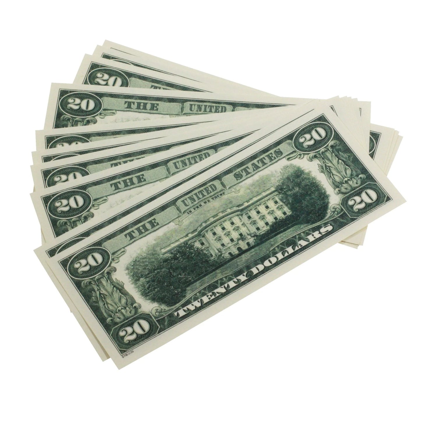 1980s Series $20 Full Print Prop Money Stack with Brown Bank Strap
