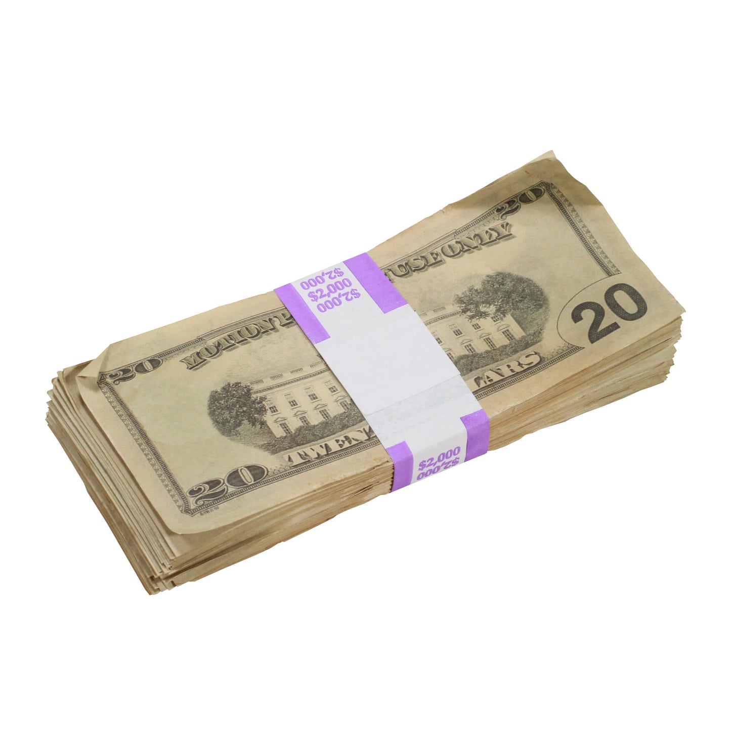 New Series $2,000 Aged Blank Filler Prop Money Stack