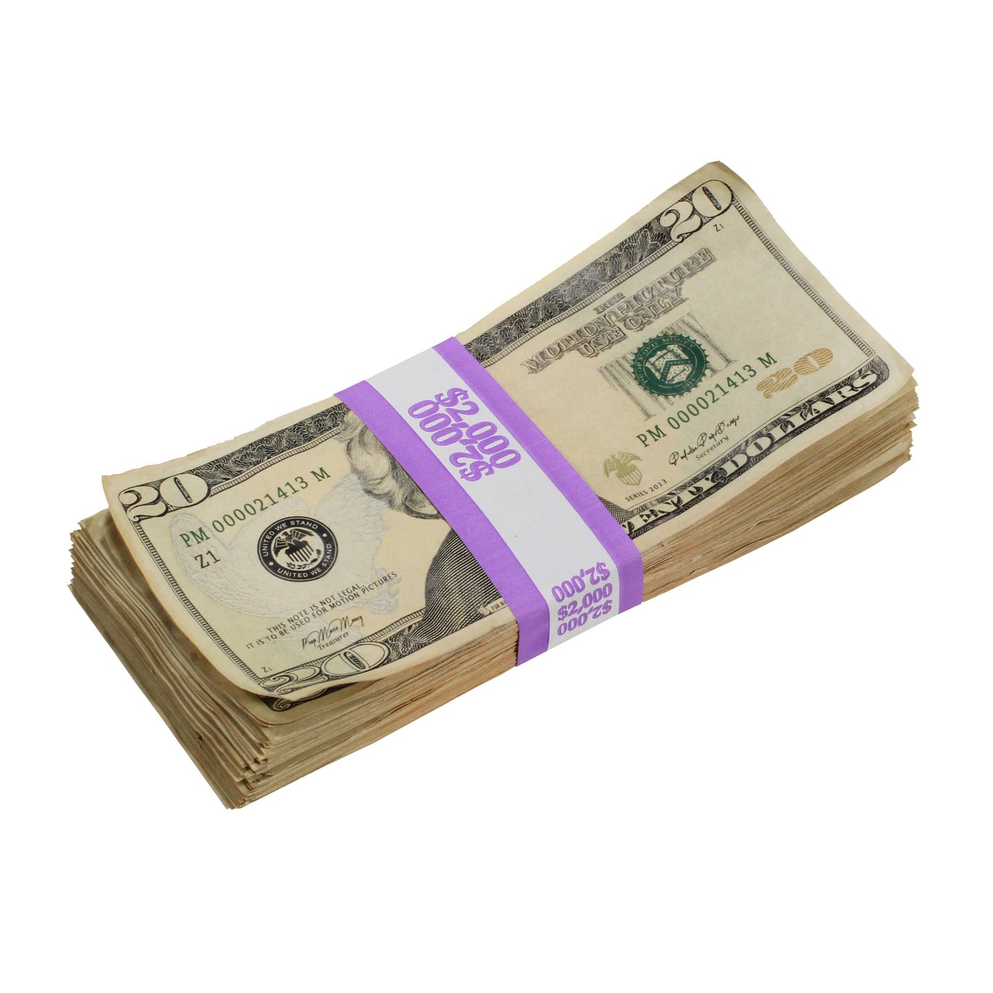 New Series $2,000 Aged Blank Filler Prop Money Stack