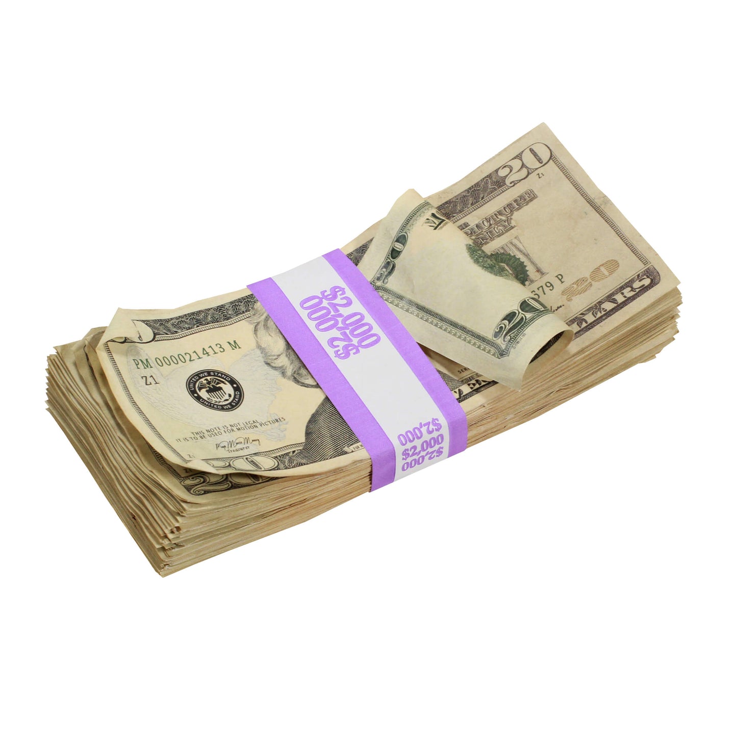 New Series $2,000 Aged Full Print Prop Money Stack