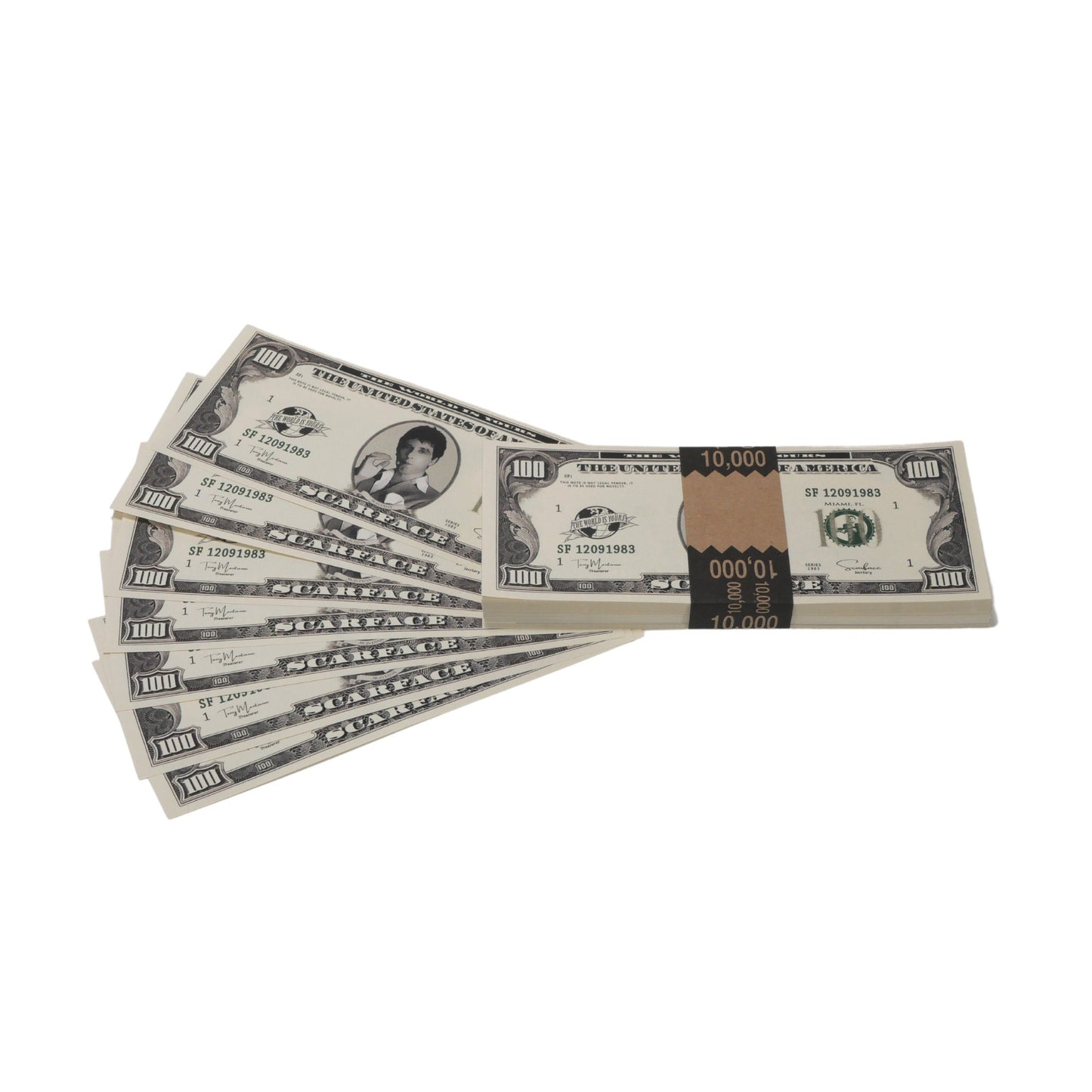 Scarface Money Stack | 1980 Series 100 Novelty Money | Full Print Fake Custom Prop Money